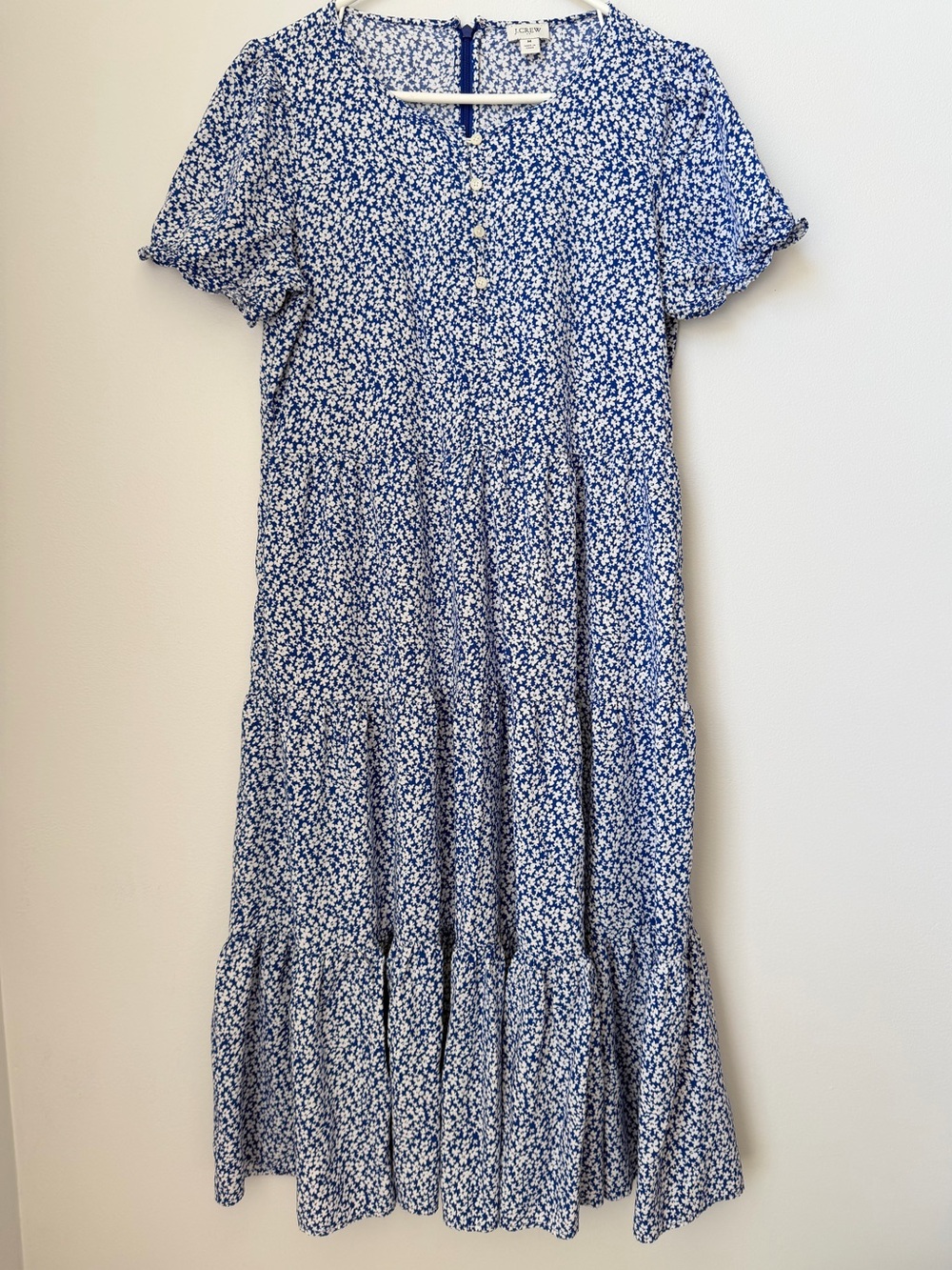 J. Crew Floral Tiered Midi Dress in Blue and White Size Medium